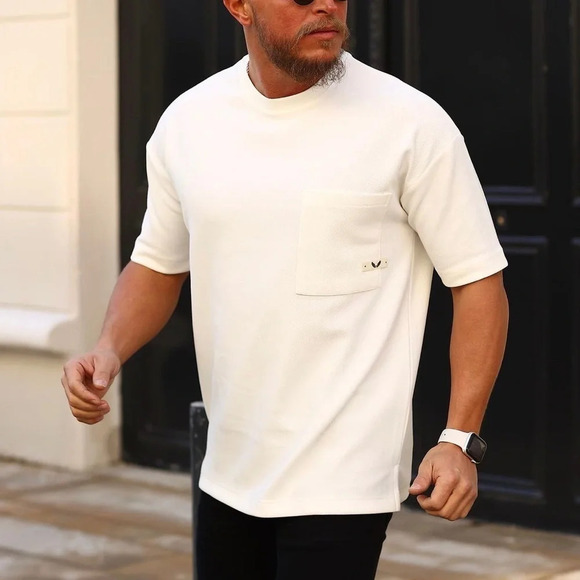 Men Ivory 2-Piece Set Short Sleeve T-Shirts (XL) and Shorts (L) Suits NWOT - Picture 4 of 16